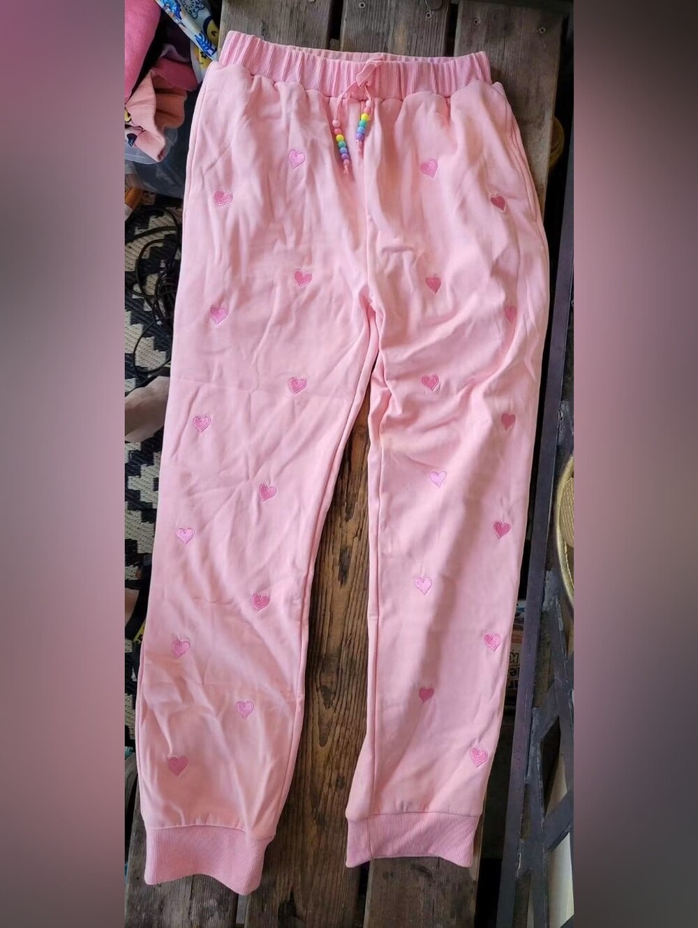 LOLA + THE BOYS WOMEN'S SZ LARGE NWT PINK Hearts Jogger lounge Pants Sweatpants